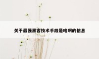 关于最强黑客技术手段是啥啊的信息