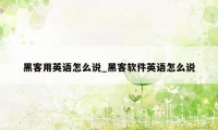 黑客用英语怎么说_黑客软件英语怎么说