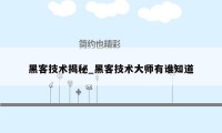 黑客技术揭秘_黑客技术大师有谁知道