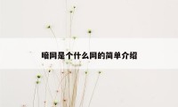 暗网是个什么网的简单介绍