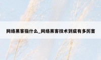 网络黑客指什么_网络黑客技术到底有多厉害