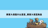 黑客入侵是什么意思_黑客入侵互助盘