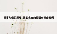 黑客入侵的原理_黑客攻击的原理有哪些案例