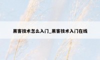 黑客技术怎么入门_黑客技术入门在线