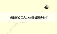 渗透测试 工具_app渗透测试七个