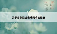 关于谷歌能进去暗网吗的信息