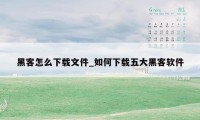 黑客怎么下载文件_如何下载五大黑客软件