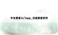 中文黑客入门app_汉语黑客软件