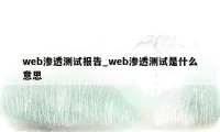 web渗透测试报告_web渗透测试是什么意思